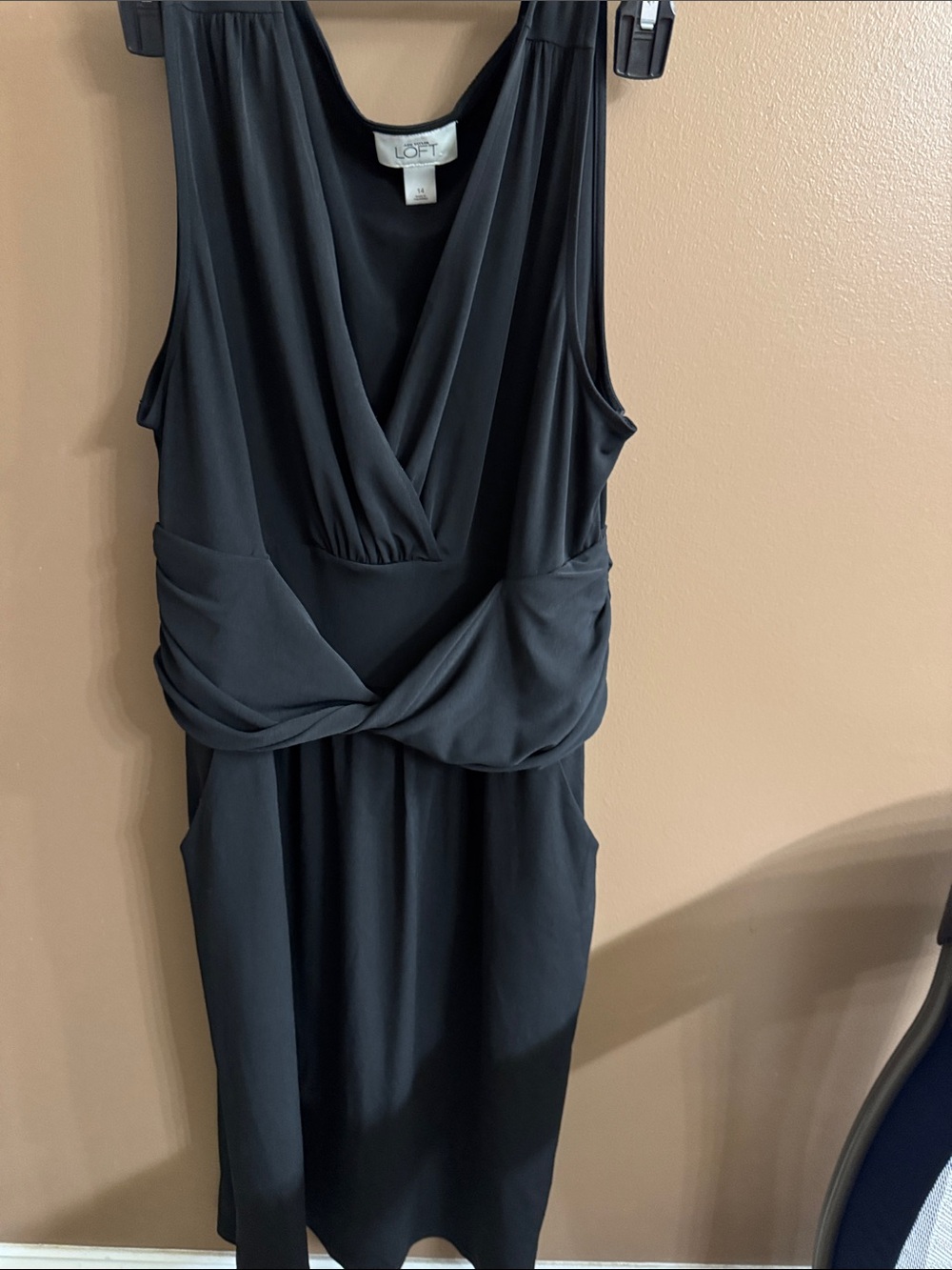 LOFT Black Sleeveless Faux-Wrap Dress
